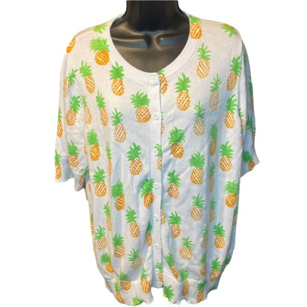 Woman Within Cotton Pineapple Short Sleeve Cardigan Sz 18/20